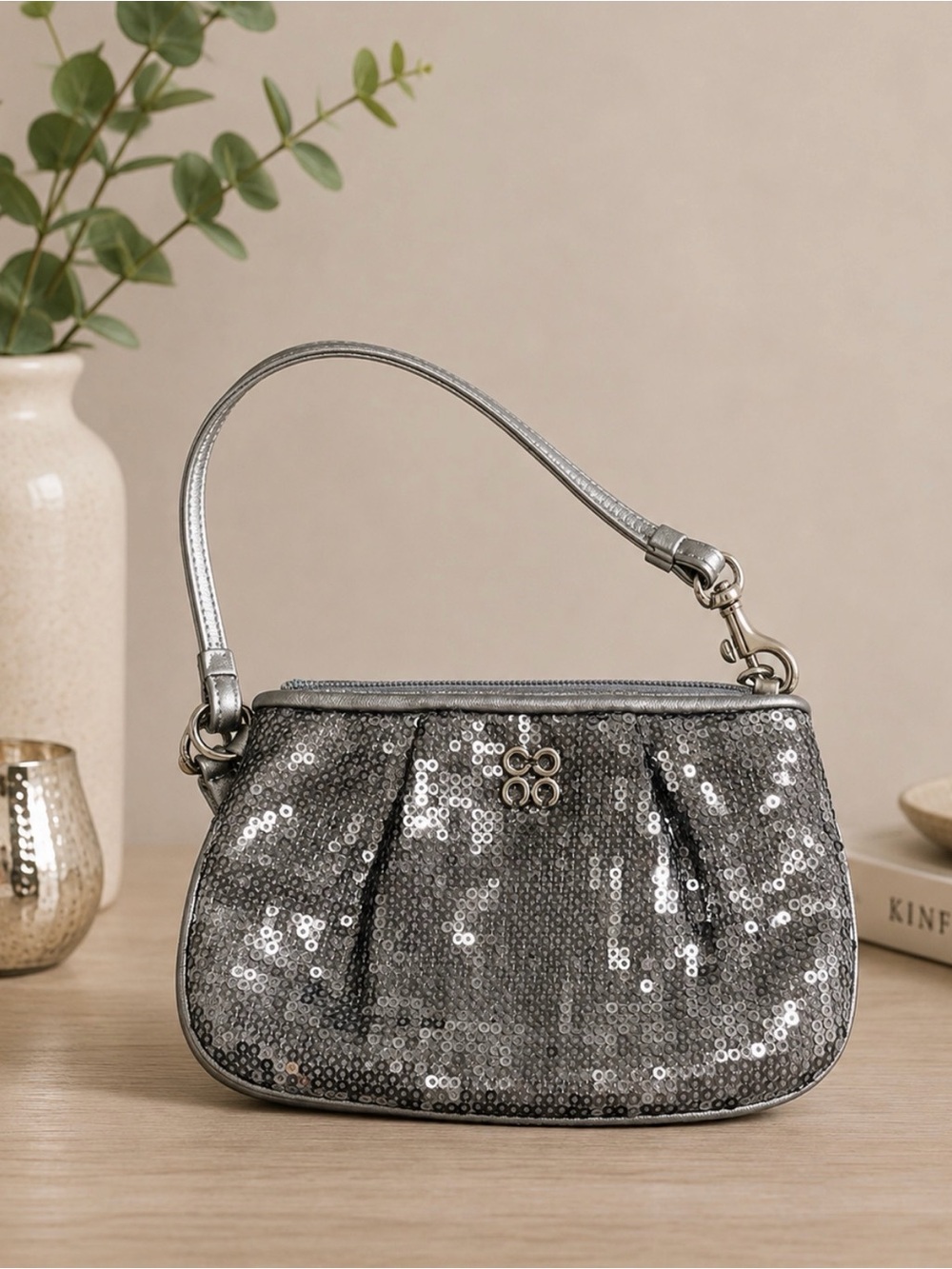Coach Silver Sequin Wristlet Clutch